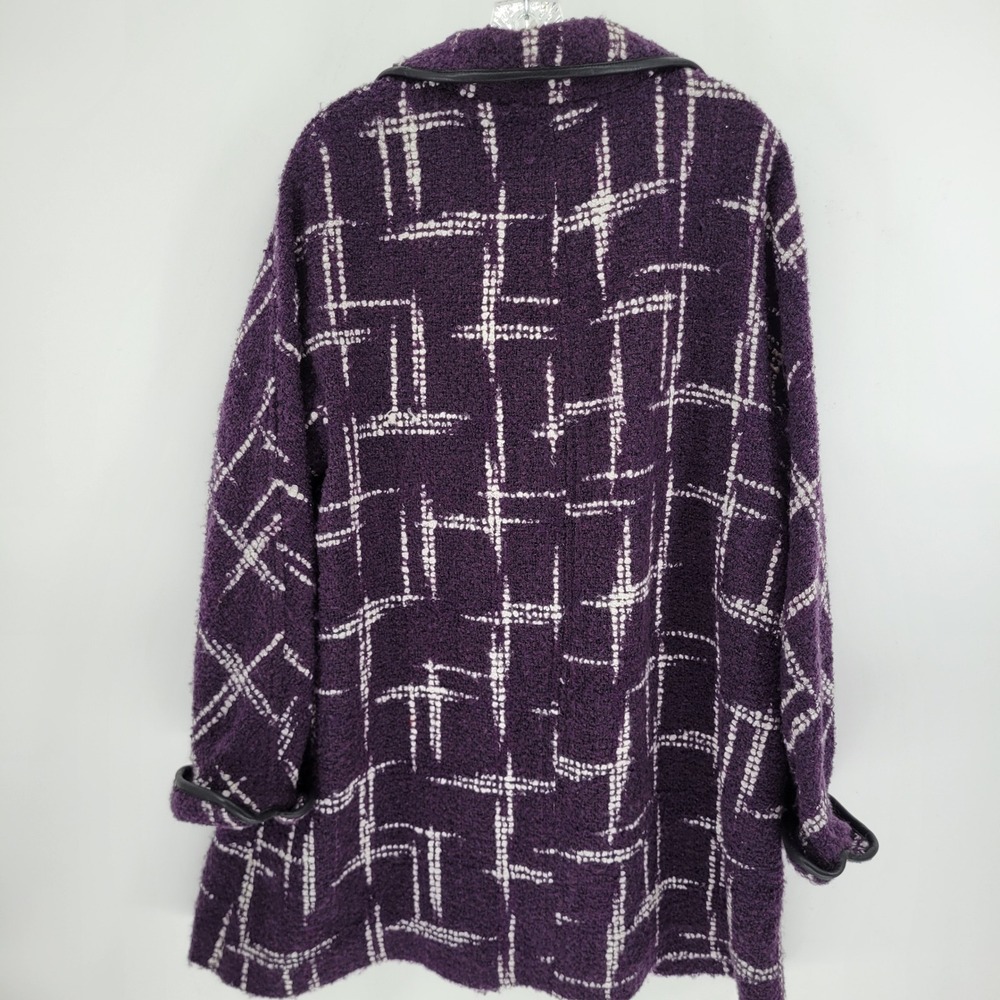 Coldwater Creek Purple Plaid Boucle Coat XL Funnel Neck Button Front Textured - Picture 6 of 7